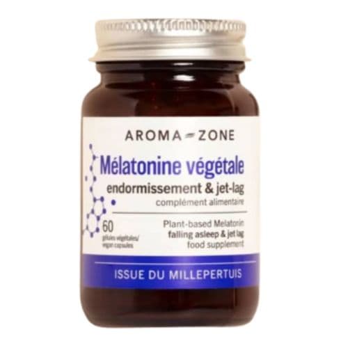 Complément Alimentaire AROMA-ZONE Mélatonine végétale pour faciliter l'endormissement et jet-lag, 60 gélules